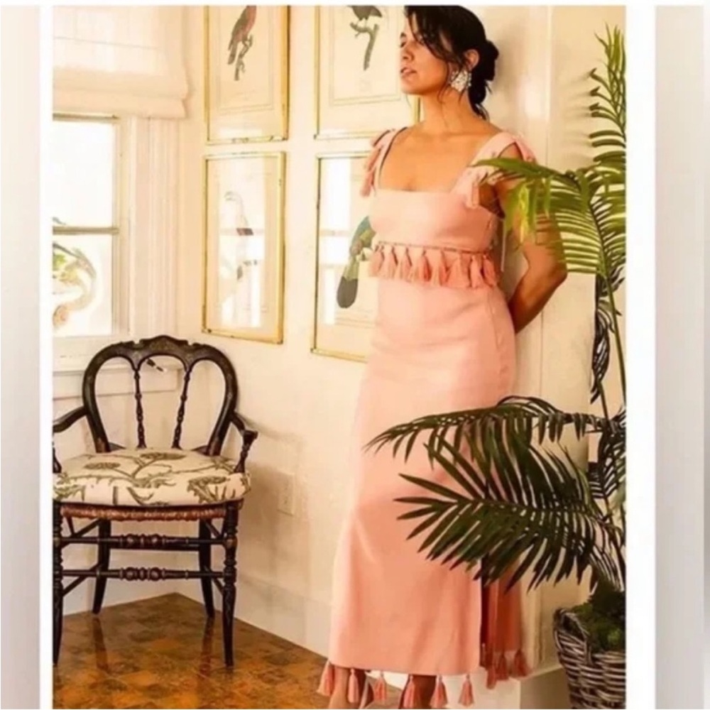 NWT Antonio Melani Nat Note Cici Tassel
Linen Fringe Maxi Dress Pink Sleeveless - Picture 2 of 8